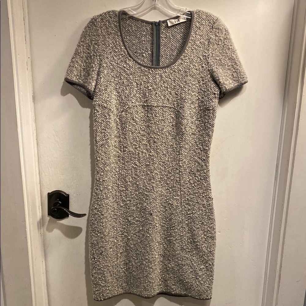 Elegant French Label Gray Tweed Dress
